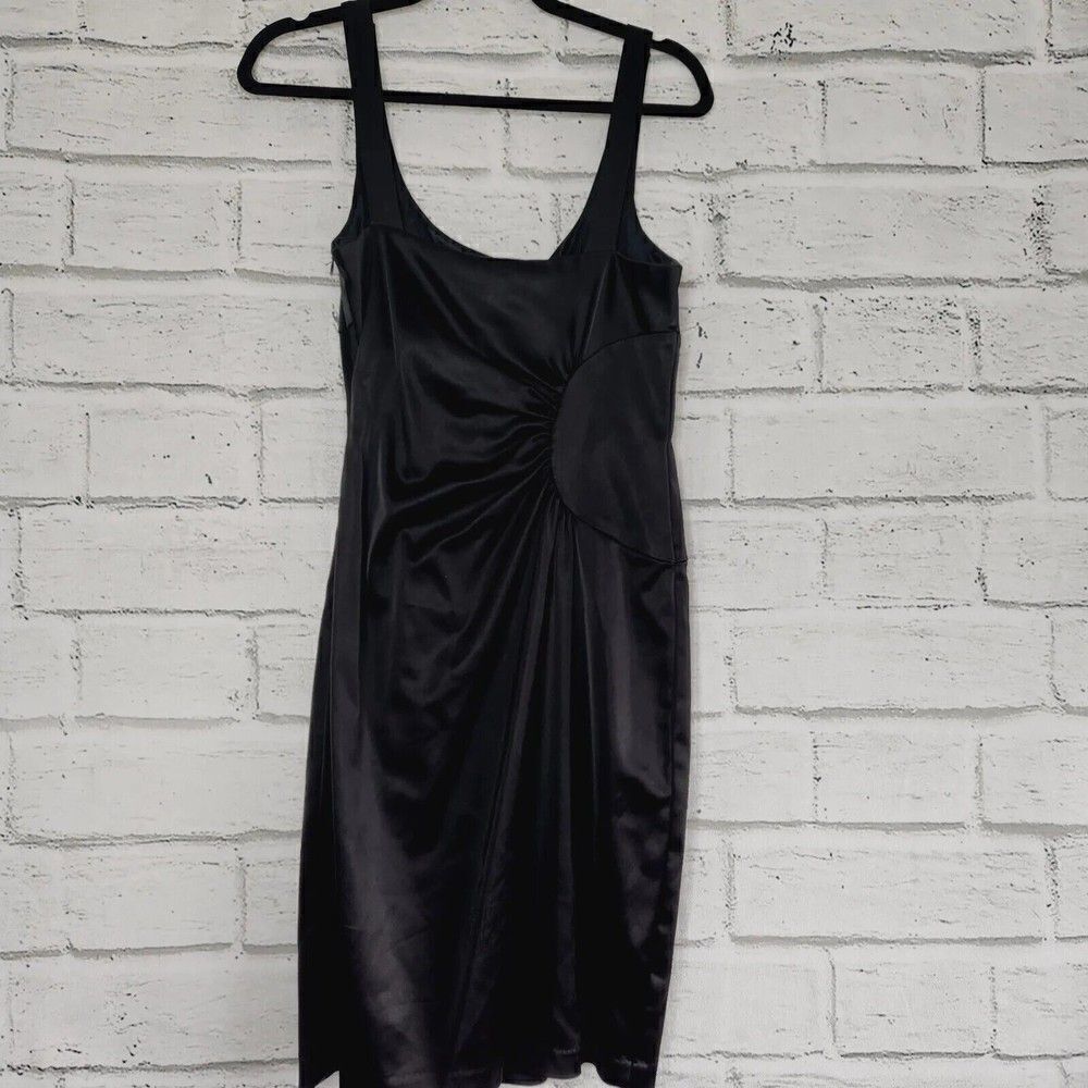 David Meister Women's Solid Black Lined Ruched Side Sheath Dress Size 8 LBD